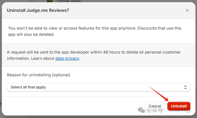 如何从 Shopify 在线商店删除 Judge.me 评论应用程序？