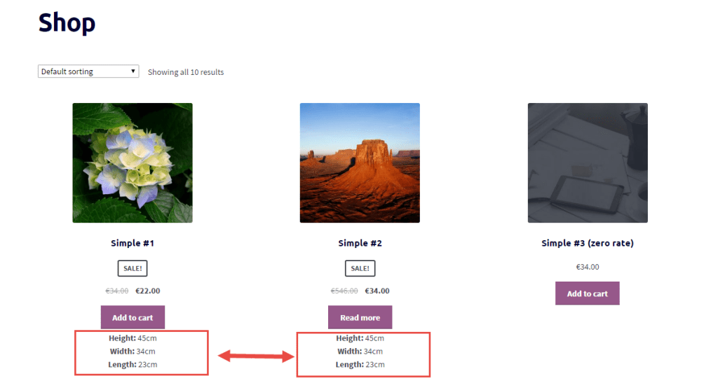 WooCommerce 教程：显示产品高度，长度，宽度在商店页面
