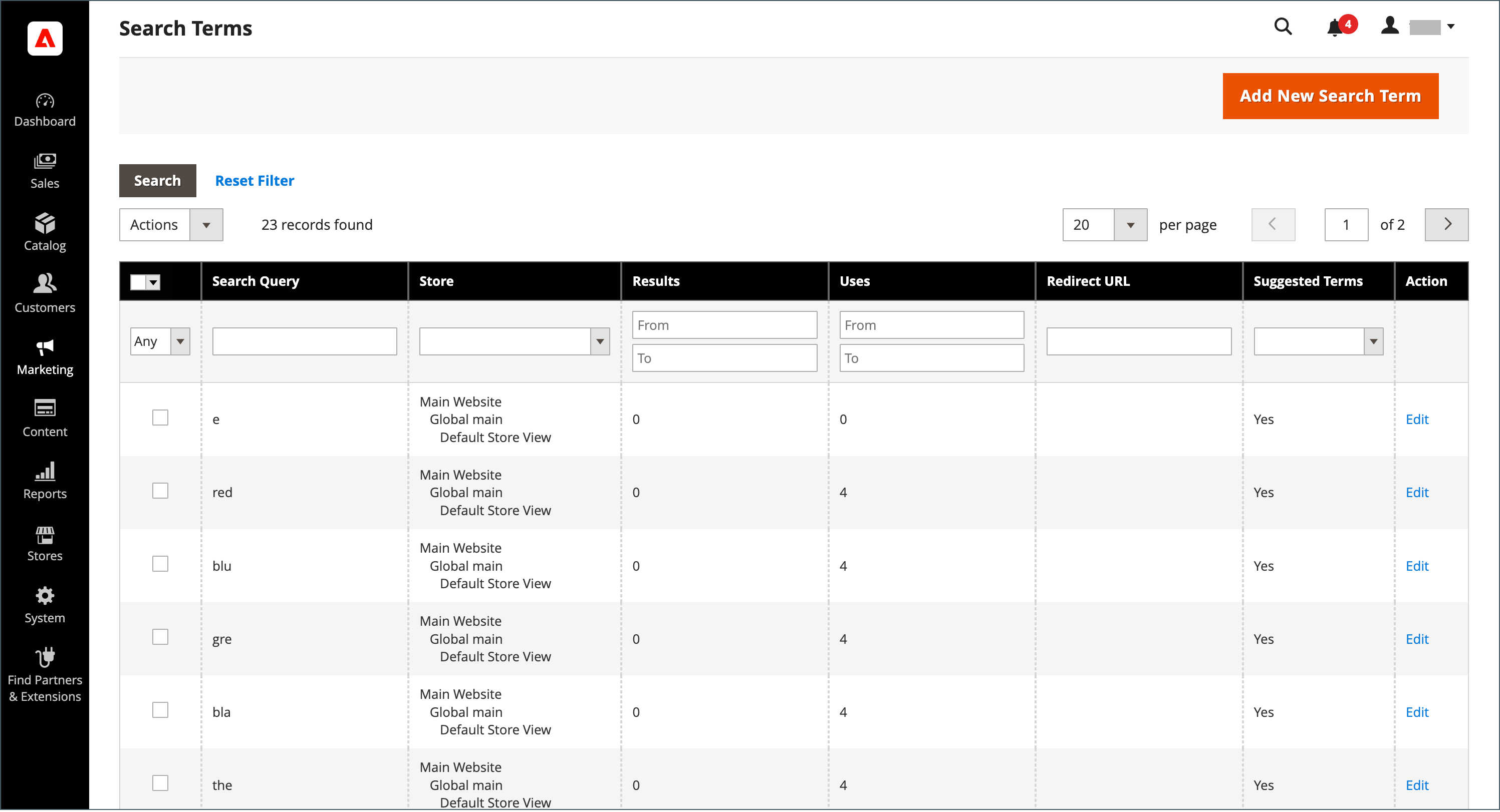 magento2管理搜索词