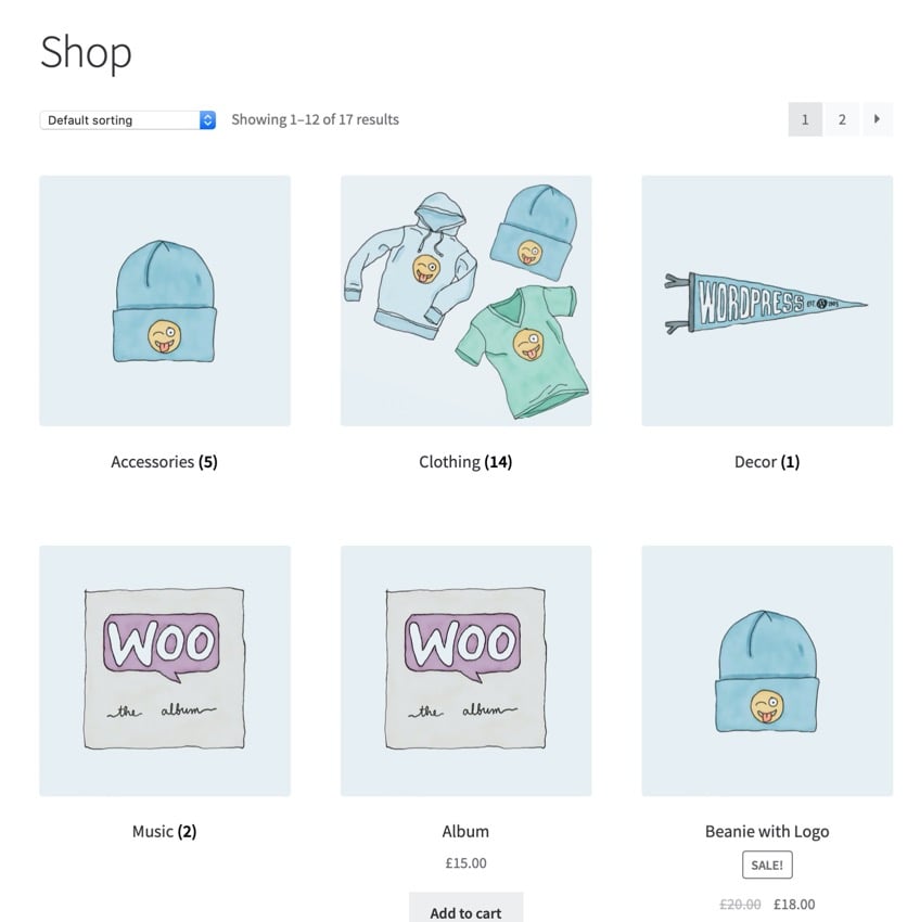 用于显示 WooCommerce 类别、子类别和产品的单独列表