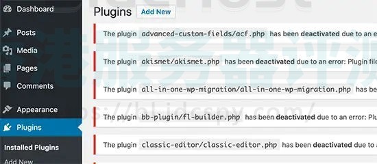 Bluehost WordPress插件禁用