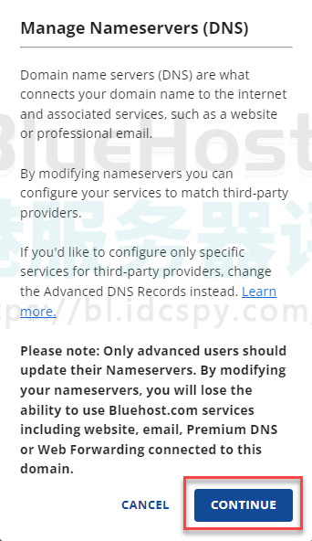 更改BlueHost名称服务器