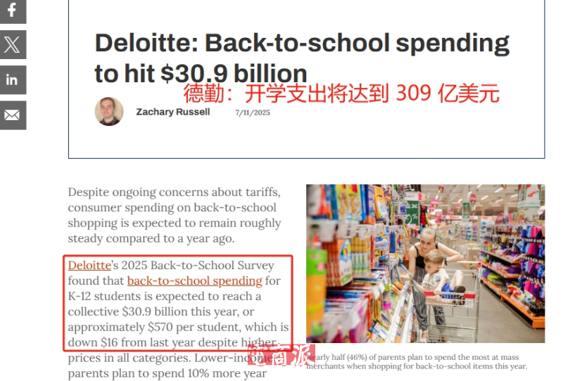关税影响持续，美国返校支出将大幅下滑