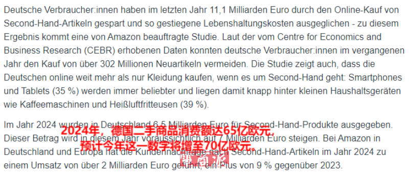德国二手网购持续升温,市场规模将达70亿欧元